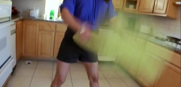  Real milf jerking dick in the kitchen